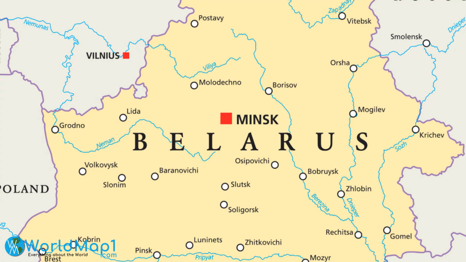 Capitale de Minsk avec la carte du Bielorussie